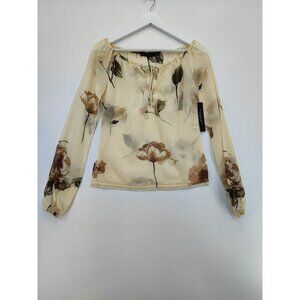 Elie Tahari Women's Zoe Cream Multi Peasant Floral Print Sheer Blouse Size XS
